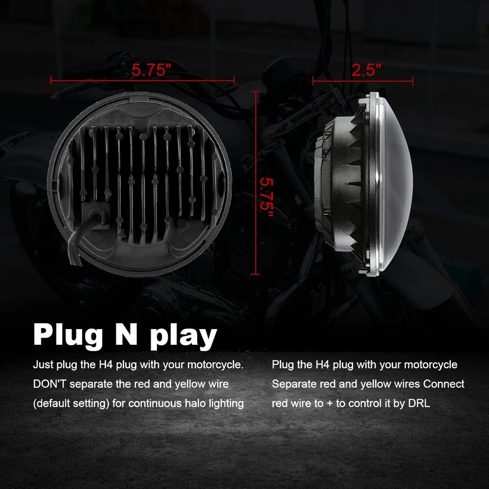 4 piezas faros LED redondos RGB 5,75" alto/bajo control DRL APP para Buick 1958-1975 Foto 2 de 4