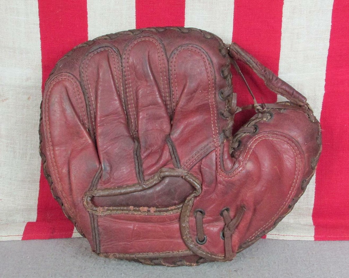 Vintage 1950s Denkert Leather Catchers Mitt Baseball Glove Eddy