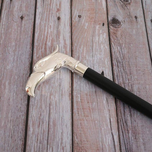 Black Simple With Antique Brass Victorian Eagle Head Wooden Walking Stick Cane - Picture 5 of 5