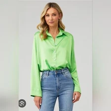 NEW SHOW ME YOUR MUMU Smith button down shirt Bright Lime Green XS