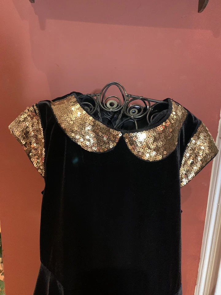 Hartstrings Girls Sz. 10 Black Gold Sequin Festive Christmas Holiday Dress - Image 2 of 4