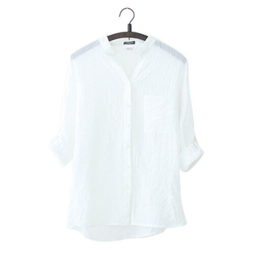 Damen Herbst Tops Leinen Knopfleiste locker lässig Karriere Shirt Langarm Blo ~ gw-v - Bild 13 von 14