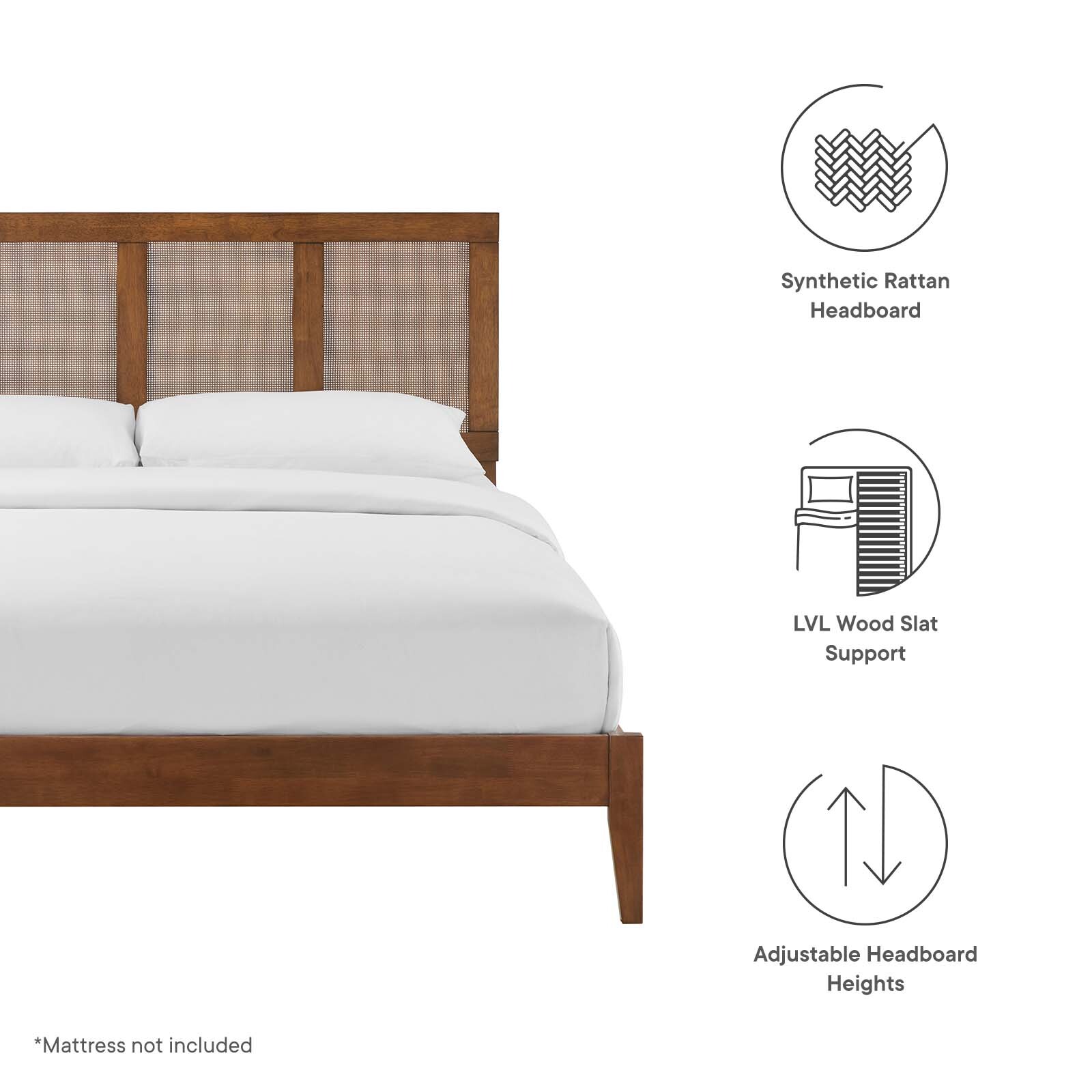 Modway Sirocco Rattan and Wood Queen Platform Bed in Walnut