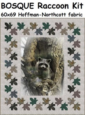 Call of the Wild Bosque Raccoon Quilt kit  60-69'' Hoffman panel Northcott Fabric