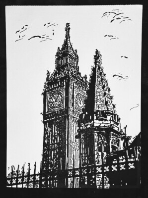 Neu Original A4 Patrone Papier Skizze Zeichnung Big Ben London Geschenk ohne Rahmen UK