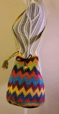 crochet multicolor Drawstring Shoulder Crossbody Bag Handmade