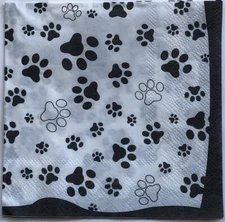 two Individual beverage paper napkins decoupage Dog Cat Animal Paw Prints Bones