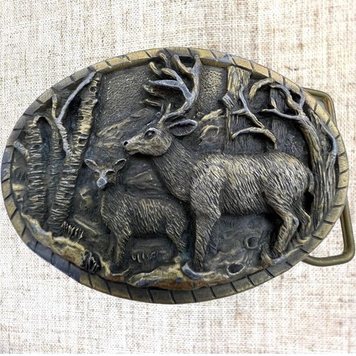 Katz Brass Tones Belt Buckle Deer D-18 Metal Made in USA Vintage1995 - Picture 4 of 7