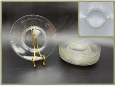 Set of 8 TIFFIN FRANCISCAN Aloha Clear Amber Trim Cut Crystal 8" Luncheon Plates