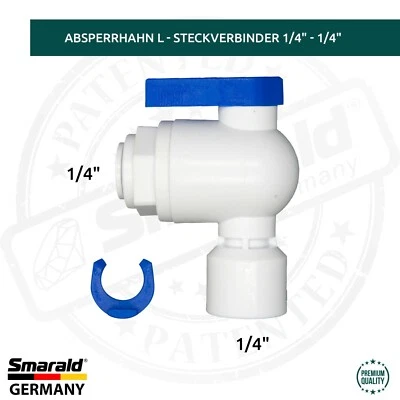 SMARALD® Absperrhahn Spülventil L - Steckverbinder 1/4" -1/4" Umkehrosmose Wasserfilter