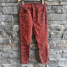 7 For All Mankind Red Animal Print Stretch Jeans size 26 Denim Trendy Cheetah