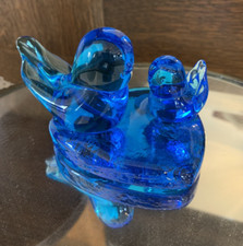 Blue Birds of Happiness on Heart Glass Figurine Paperweight Leo Ward 2001 Terra