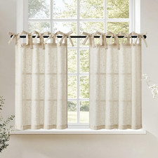 Tie Top Linen Kitchen Curtains over Sink 24 Inch Length Tier Curtains Farmhouse