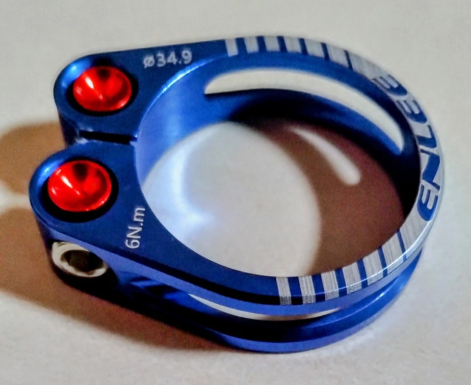 Enlee Racing Seat Post Clamp Anodized Blue/Red Lightweight Aluminum 34.9mm - Image 2 of 4