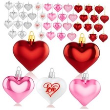36Pcs Valentines Day Decor Heart Ornaments Classic Red Pink Silver Valentines