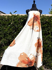 Calypso St Barth SZ S Ivory/Orange Flowers  Squared neck Strappy Maxi Dress-NWT