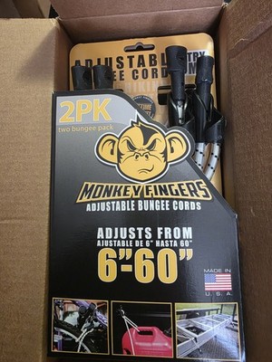 Box of 12-Adjustable Monkey Fingers Bungee Cables 6-60in, Durable, Patented Hook