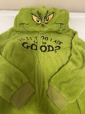 Dr. Seuss Grinch One Piece Youth Size M 10 Plush Fleece Hooded Pajamas Christmas