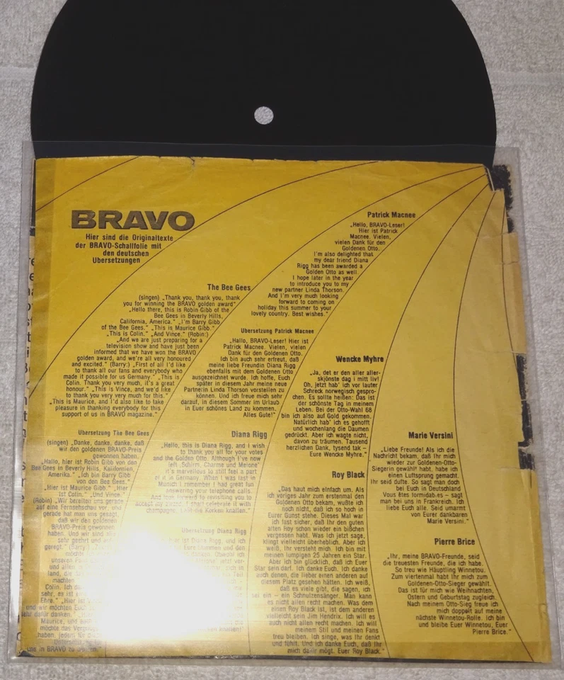 BRAVO, Flexi-Single: Elf Otto-Sieger sagen Danke, 1968, Bee Gees, Diana Rigg,ua. - Bild 2 von 2