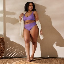 High Waist Bikini Set Damen Violett | Recycled Beachwear Scoop Neck