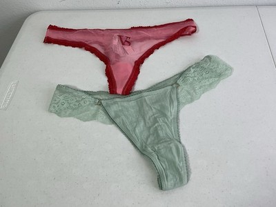 VICTORIA S SECRET Thong Red/Pink & Green Panties. Lot Of 2. Sz LG. NEW.