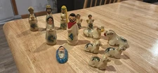 Tonala Mexican Folk Art Pottery Set 13 Piece Vintage Nativity Collection