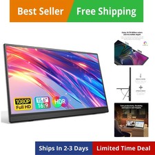 Portable Monitor 15.6 Inch 1080P USB-C HDMI Ultra-Slim Travel Monitor with Ki...
