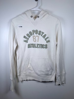 Aeropostale Womens Spellout Logo Statement Fleece Sweatshirt Hoodie White Small