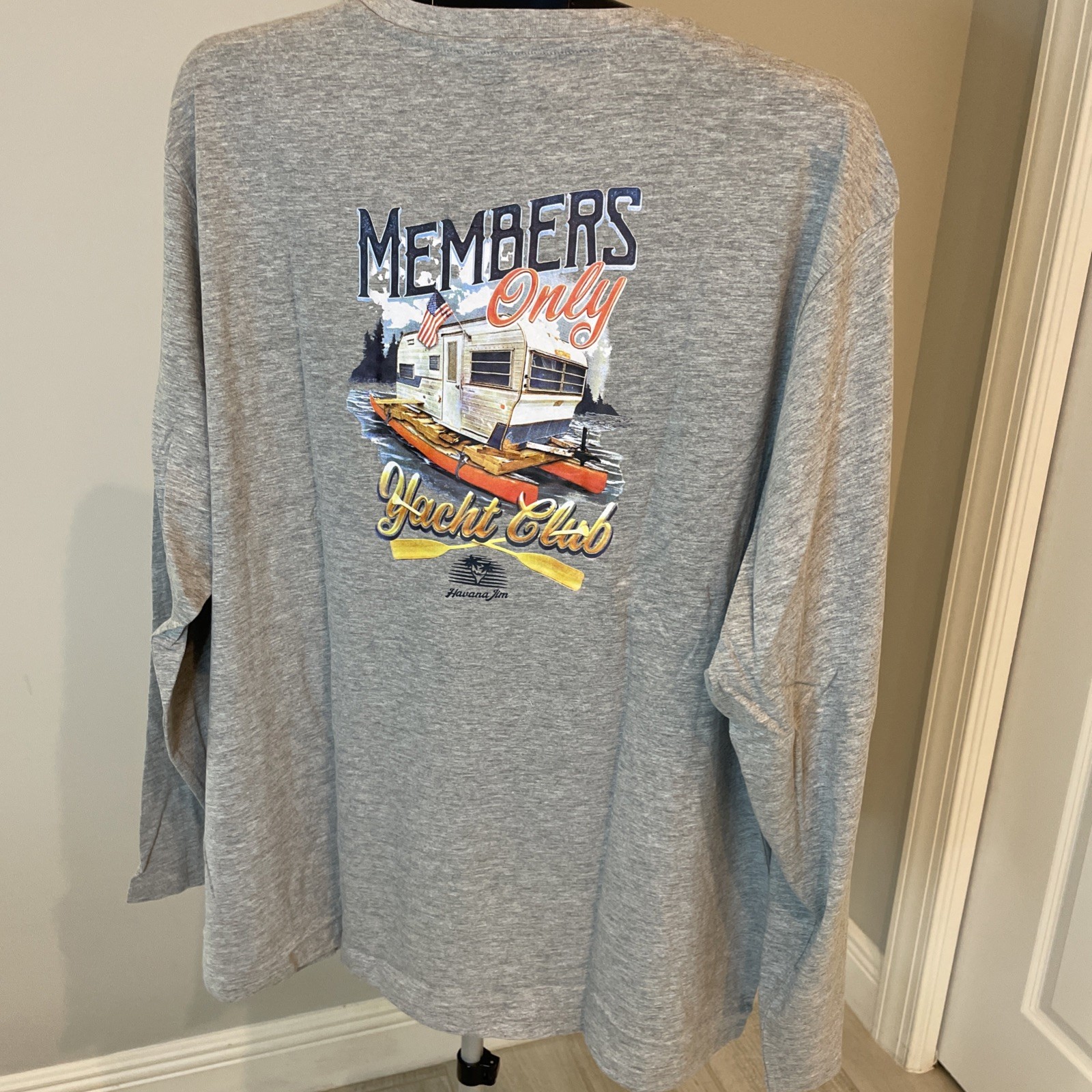 Havana Jim Members Only Yacht Club Graphic Long Sleeve Shirt Gray XXL