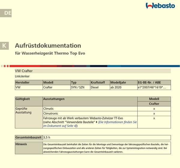 Webasto Standheizung AufrüStkit VW Crafter Mit Handysteuerung Zuheizer AufrüSten-image