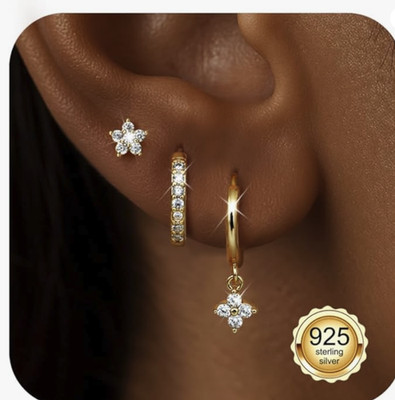 3 Paar Ohrringe Silber 925 Creolen Set Ohrstecker Gold Damen Piercing Helix