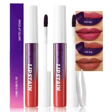 evpct 2Pcs Mauve Red & Nude Brwon Peel Off Lip Stain Tints Matte Liquid Lipst...