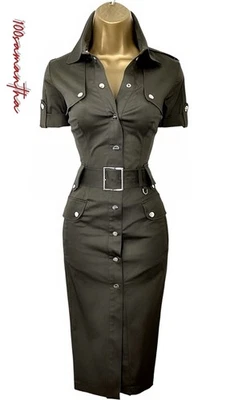Karen Millen Size UK 12 VINTAGE MILITARY SAFARI BELTED SHIRT DRESS IN BROWN - Image 1 of 4