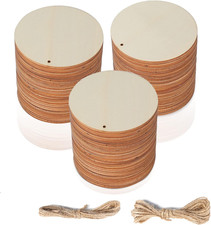 Round Wooden Discs with Holes 40Pcs Unfinished Predrilled Wood Slices Circles 3.