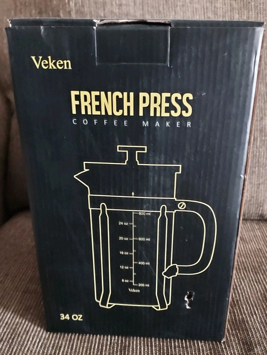 Veken French Press Coffee Maker 32 Oz Stainless Steel New In Box W Accessories