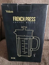 Veken French Press Coffee Maker 32 Oz Stainless Steel New In Box W Accessories 