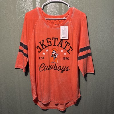 NWT Women's XL Pressbox Oklahoma State Cowboys Jade Vintage Washed 3/4 Sleeve