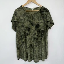 Cato Top Size 14/16W Green Tulip Sleeves Earthy Abstract Boho Hippie Casual