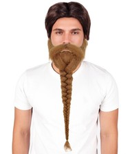 Men Extra Long Braided Beard Brown 25" eye-catching braided facial hair design
