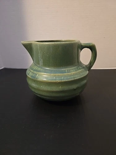 Early McCoy Green Pottery Buttermilk Pitcher #121 Shield Mark Cottagecore Vase