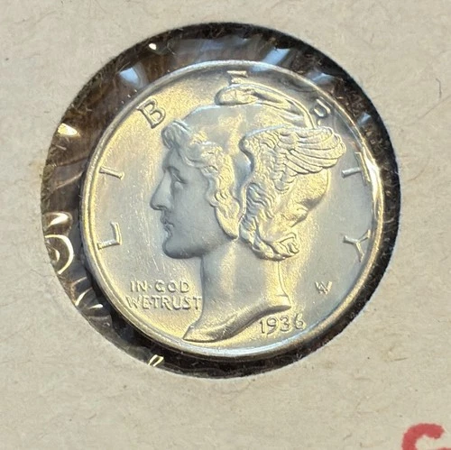 1936-s Mercury Silver Dime Gem BU Uncirculated FB Full Bands #338