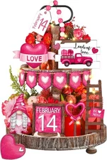 15 Piece Valentine‘s Day Tiered Tray Decor Set Heart Gnome Watercolor / 
