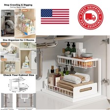 Multi Purpose Under Sink Organizer 2 Tier White Rust Resistant Storage Solution