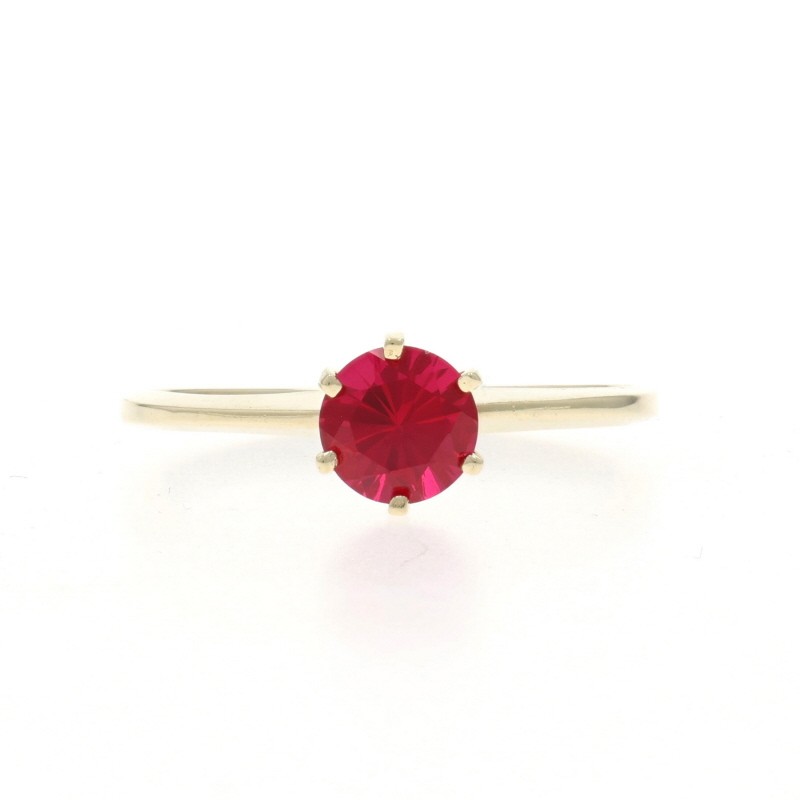 Yellow Gold Lab-Created Ruby Solitaire Ring - 10k… - image 1