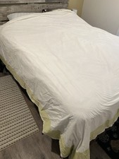 Restoration Hardware Cotton Percale Queen Duvet Cover, White W/Sage Brown Trim