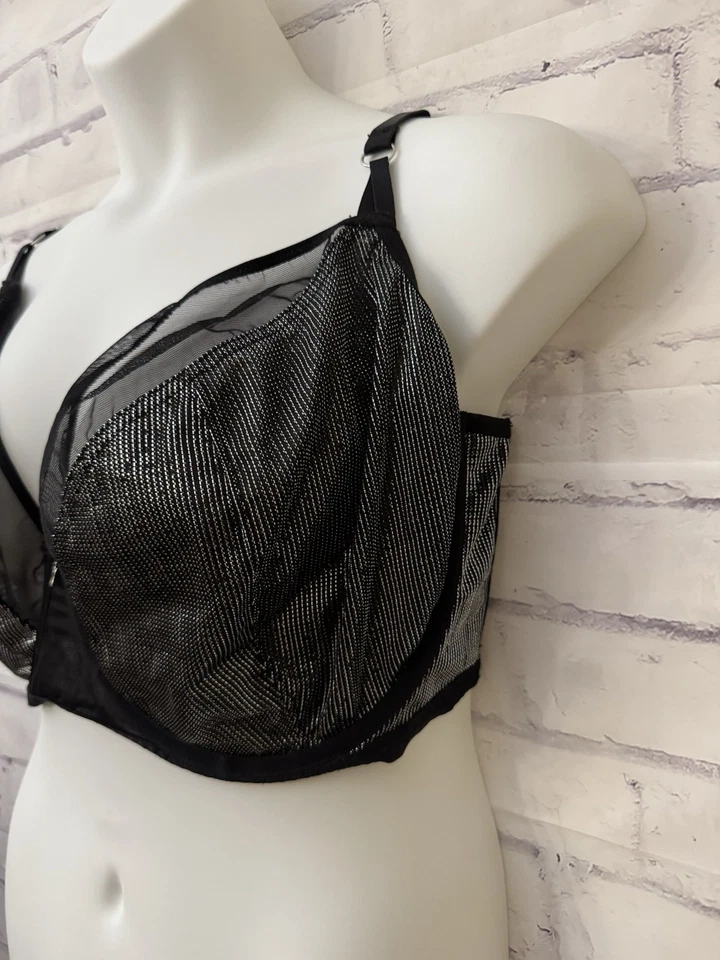 Curvy Kate 胸罩 美国 40M Sparks Fly Plunge 黑色 银色 闪亮 网眼 性感 — 第 2/4 张图片