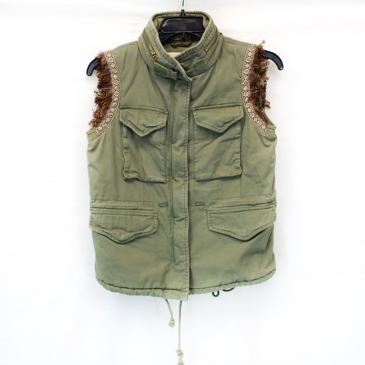 Ralph Lauren Denim Supply Southwestern Western Aztec Feather Khaki Vest XS