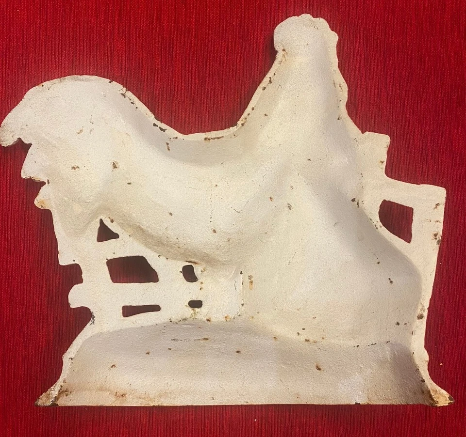 Tope de puerta de gallo de pollo rústico blanco de granja de hierro fundido vintage Foto 2 de 3