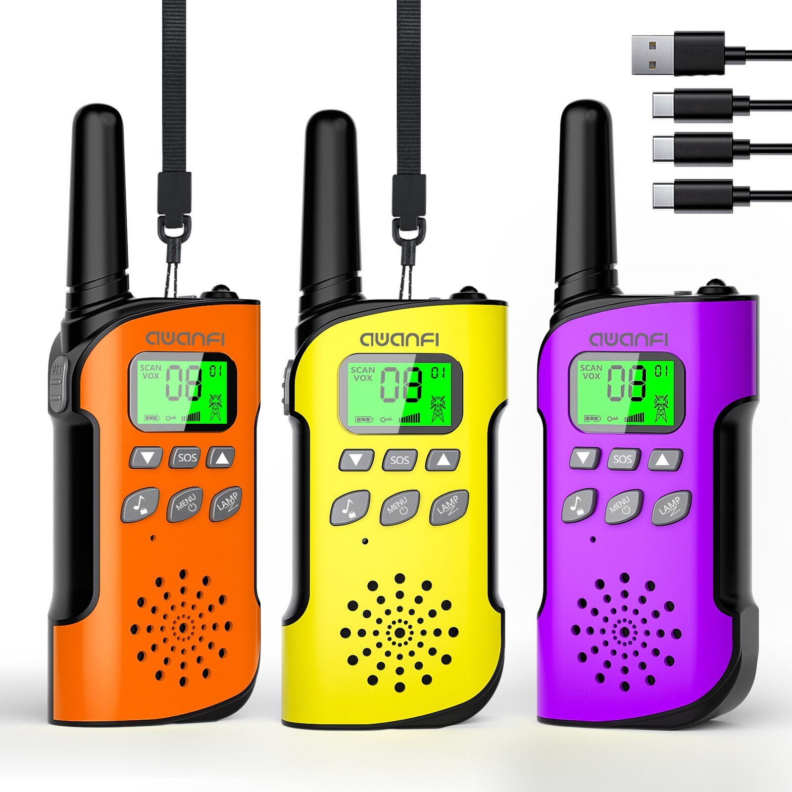 AWANFI Walkie Talkie Children's Set of 3, Walkie Talkie Rechargeable with Li-ion
