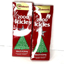 2 Vintage Woolworth Christmas Tree Silver Tinsel Icicles Boxes 2000 Strands 18"L